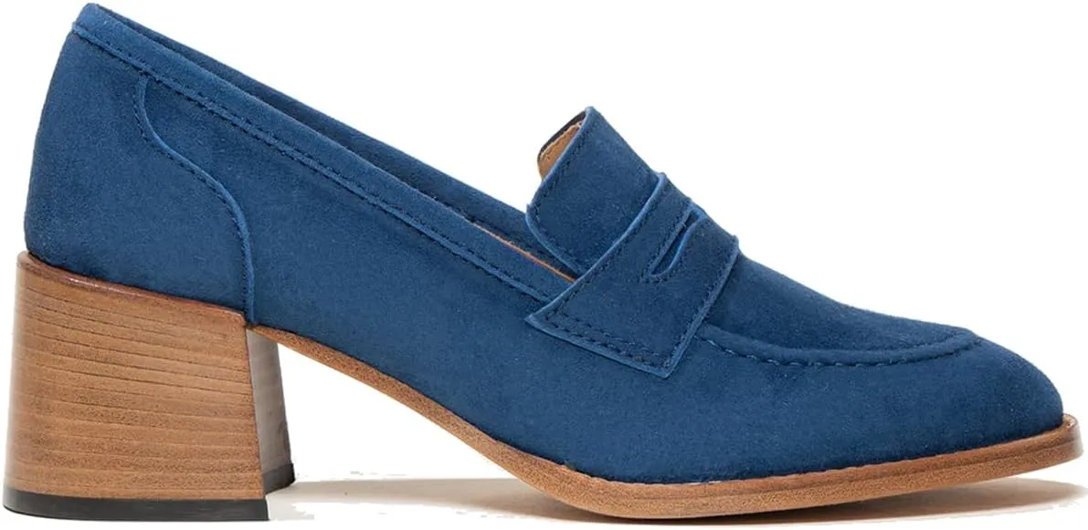 MOOMMO Women Classic Chunky Block High Heel Loafers Pumps Round Closed Toe Slip On Oxford Shoes Suede Square Toe Penny Loafer 2" Stacked Heels Dress Loafers Office Ladies Business Elegant 4-11 M US