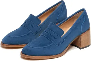 MOOMMO Women Classic Chunky Block High Heel Loafers Pumps Round Closed Toe Slip On Oxford Shoes Suede Square Toe Penny Loafer 2" Stacked Heels Dress Loafers Office Ladies Business Elegant 4-11 M US