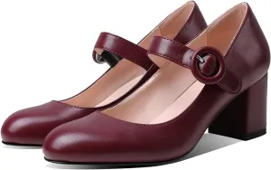 MOOMMO Women Classic Mary Jane Heels Pumps Shoes Ankle Strap Closed Round Toe Dress Sandals Chunky Block Heels Comfort Wedding Party Evening Pump Mid Heel Basic Office Work Shoes Elegant 4-11 M US