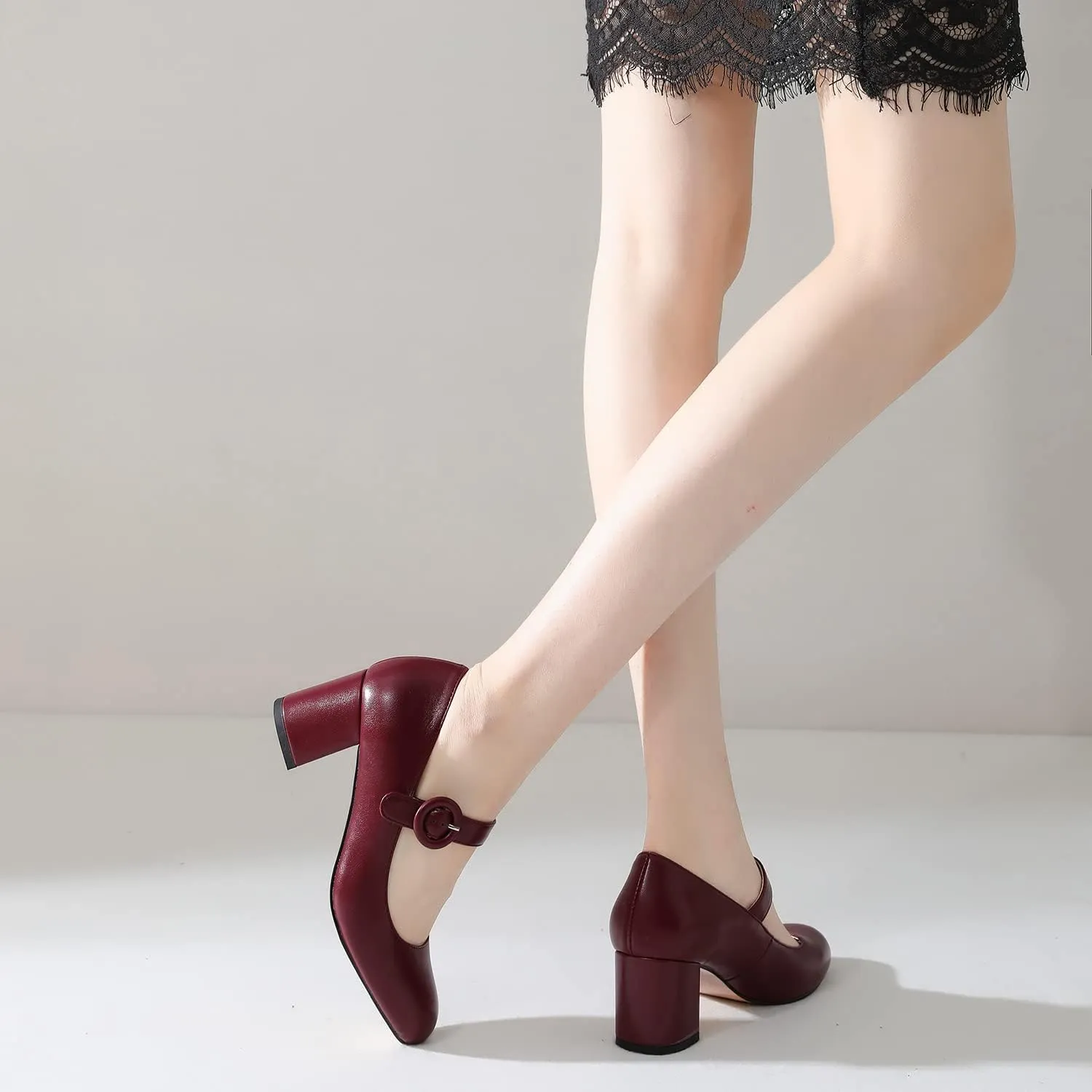 MOOMMO Women Classic Mary Jane Heels Pumps Shoes Ankle Strap Closed Round Toe Dress Sandals Chunky Block Heels Comfort Wedding Party Evening Pump Mid Heel Basic Office Work Shoes Elegant 4-11 M US