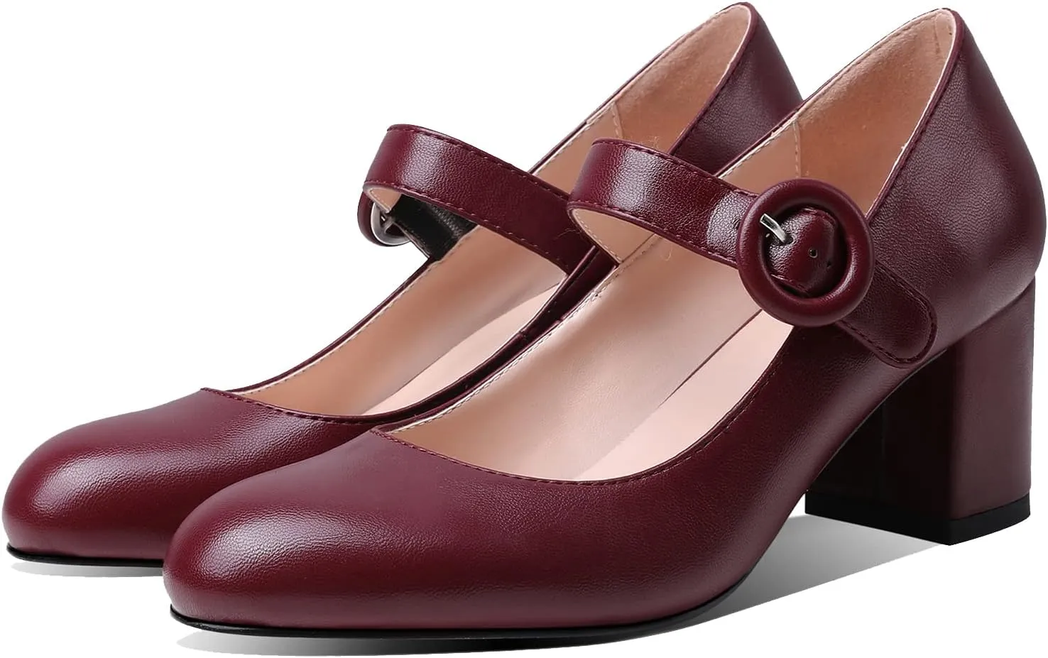 MOOMMO Women Classic Mary Jane Heels Pumps Shoes Ankle Strap Closed Round Toe Dress Sandals Chunky Block Heels Comfort Wedding Party Evening Pump Mid Heel Basic Office Work Shoes Elegant 4-11 M US