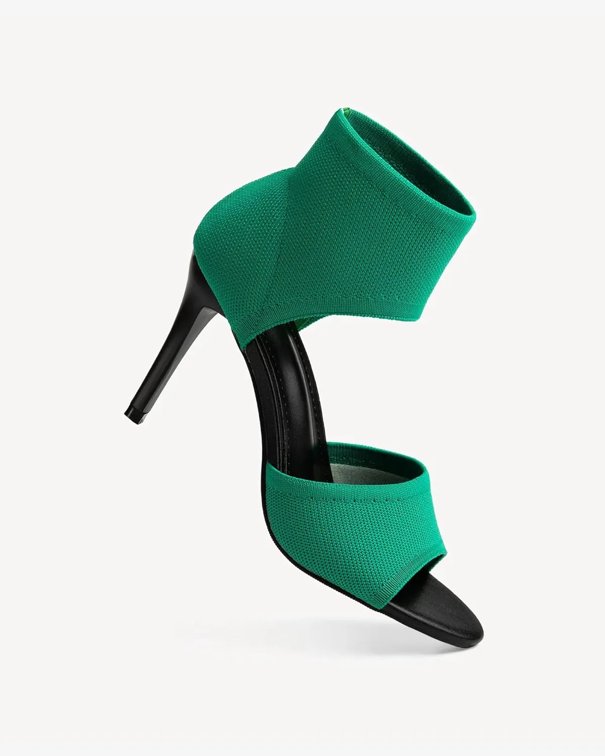 Mousse Fit Women Retro Peep Toe Elegant Stiletto Low Heeled Sandals Breathable Mesh Knit Elastic Design Upper Comfortable Shoes