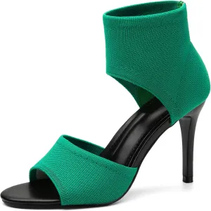 Mousse Fit Women Retro Peep Toe Elegant Stiletto Low Heeled Sandals Breathable Mesh Knit Elastic Design Upper Comfortable Shoes