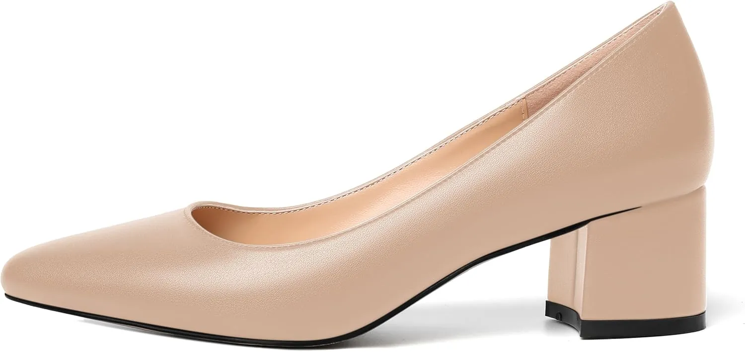 MOVINSTEPS Womens Round Toe Party Dress Slip On Chunky Low Heel Pumps Shoes 2 Inch