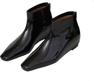 MRKEWUNEY Elegant Square Toe Ankle Boots for Women Internal Increase Wedge Heel Booties