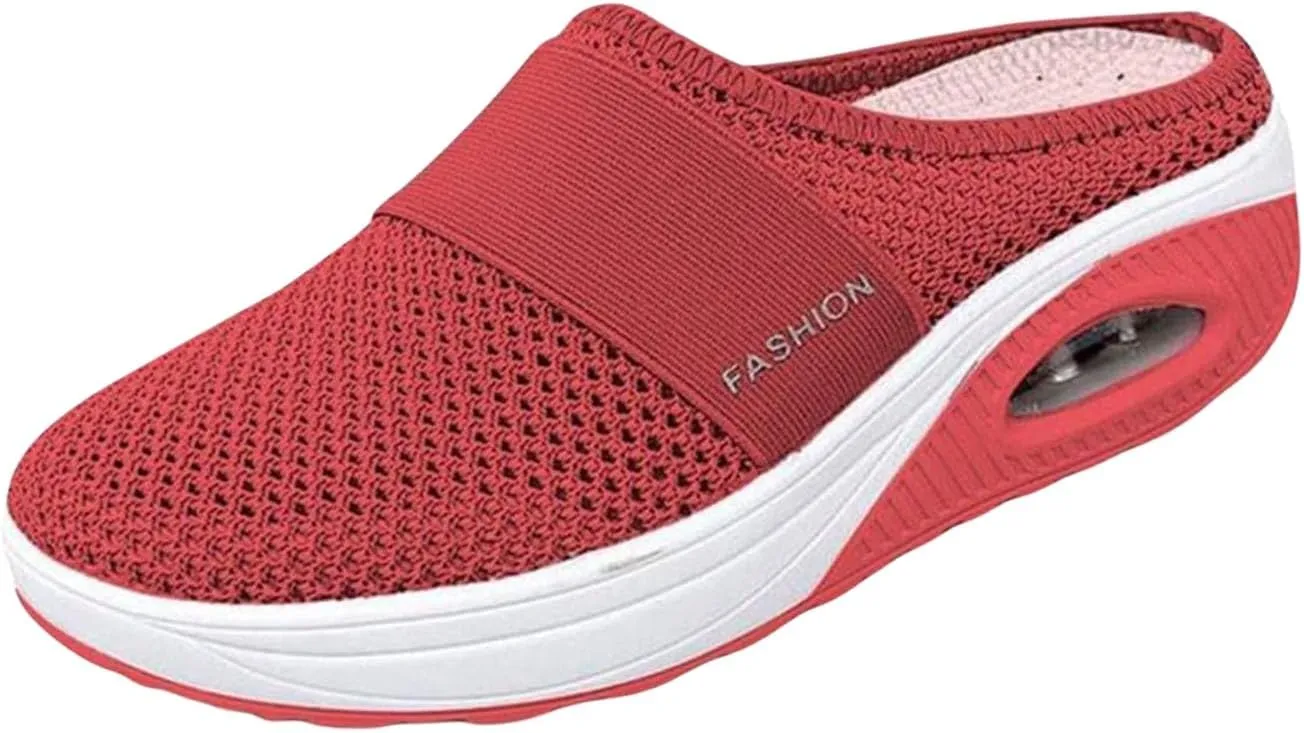 Mules for Women Breathable Mesh Walking Mules Sneakers Arch Support Slippers Outdoor Casual Non Slip Orthopedic Sneakers Slip-On Open Back Mule Platform Wedge Closed Toe Shoes