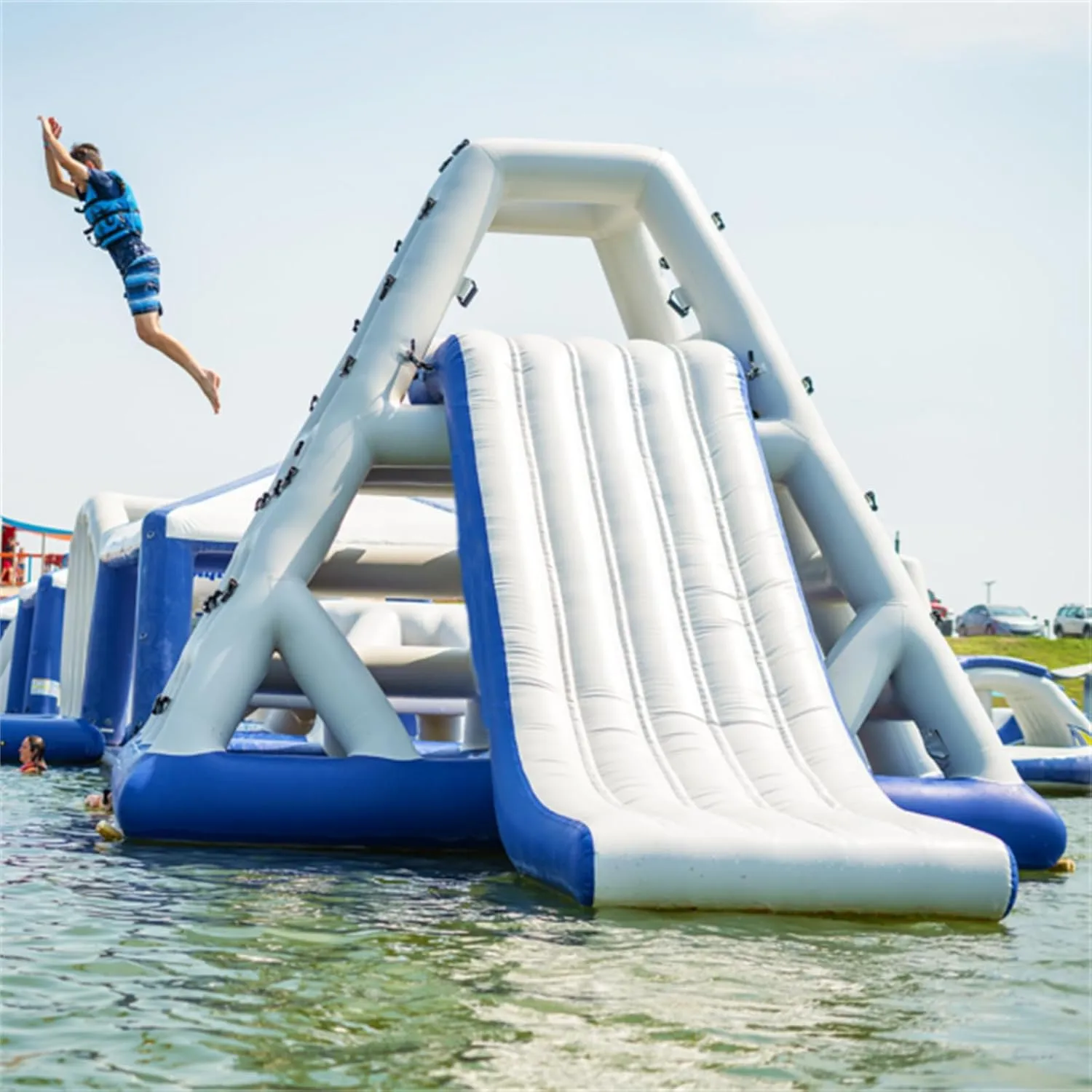 Multi-Feature Water Toys Outdoor Playset with Slides, Climbing Wall for Netting Ideal for Backyard Fun