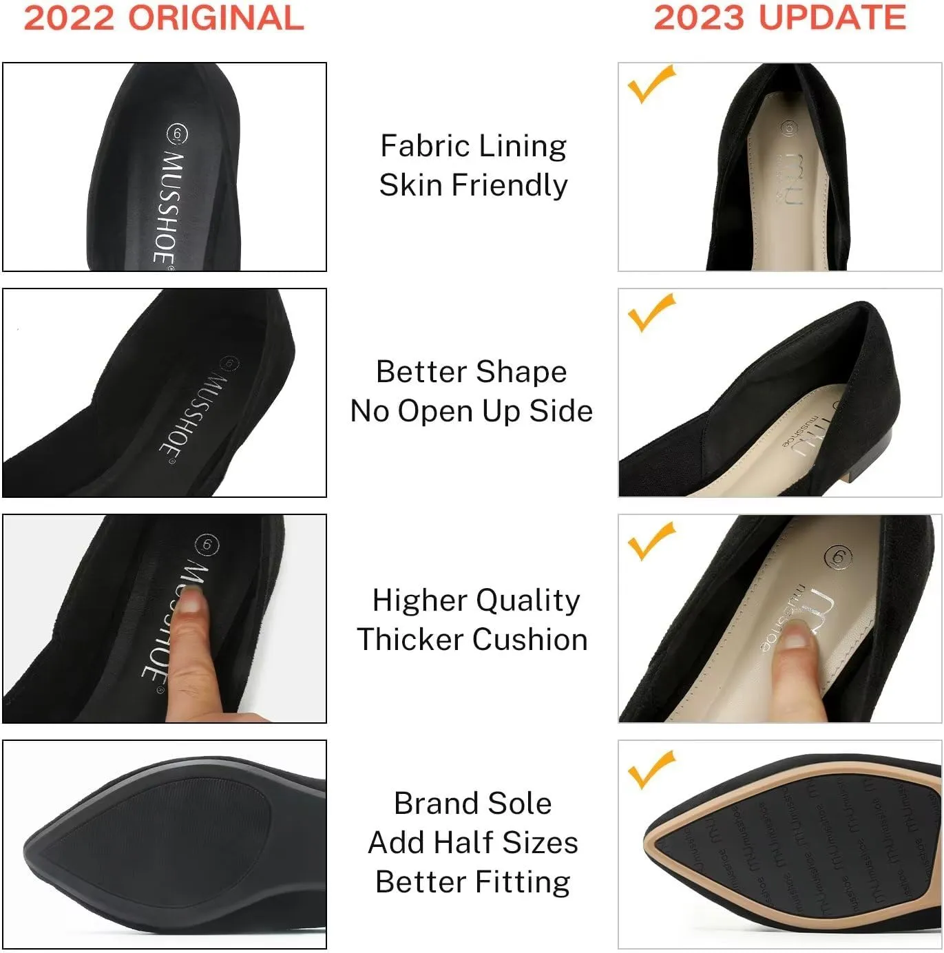 MUSSHOE Flats Shoes Women Pointed Toe Flats for Women Elegant Women's Flats