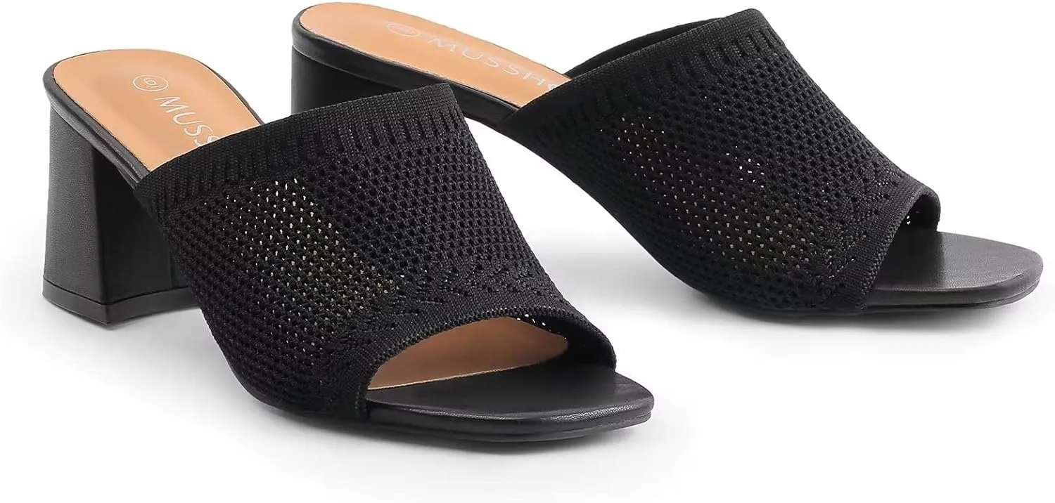 MUSSHOE Low Chunky Heel Sandals Square Toe Breathable Women Sandals