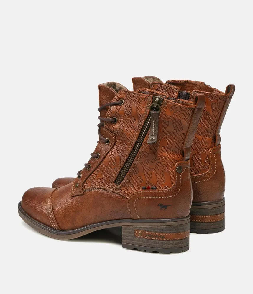 Mustang Versatile Cognac Lace Up Ankle Boots