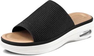 mysoft Women's Comfortable Slide Sandals Air Cushion Knit Slip On Wedge Lightweight Walking Sandals Platform Summer Shoes