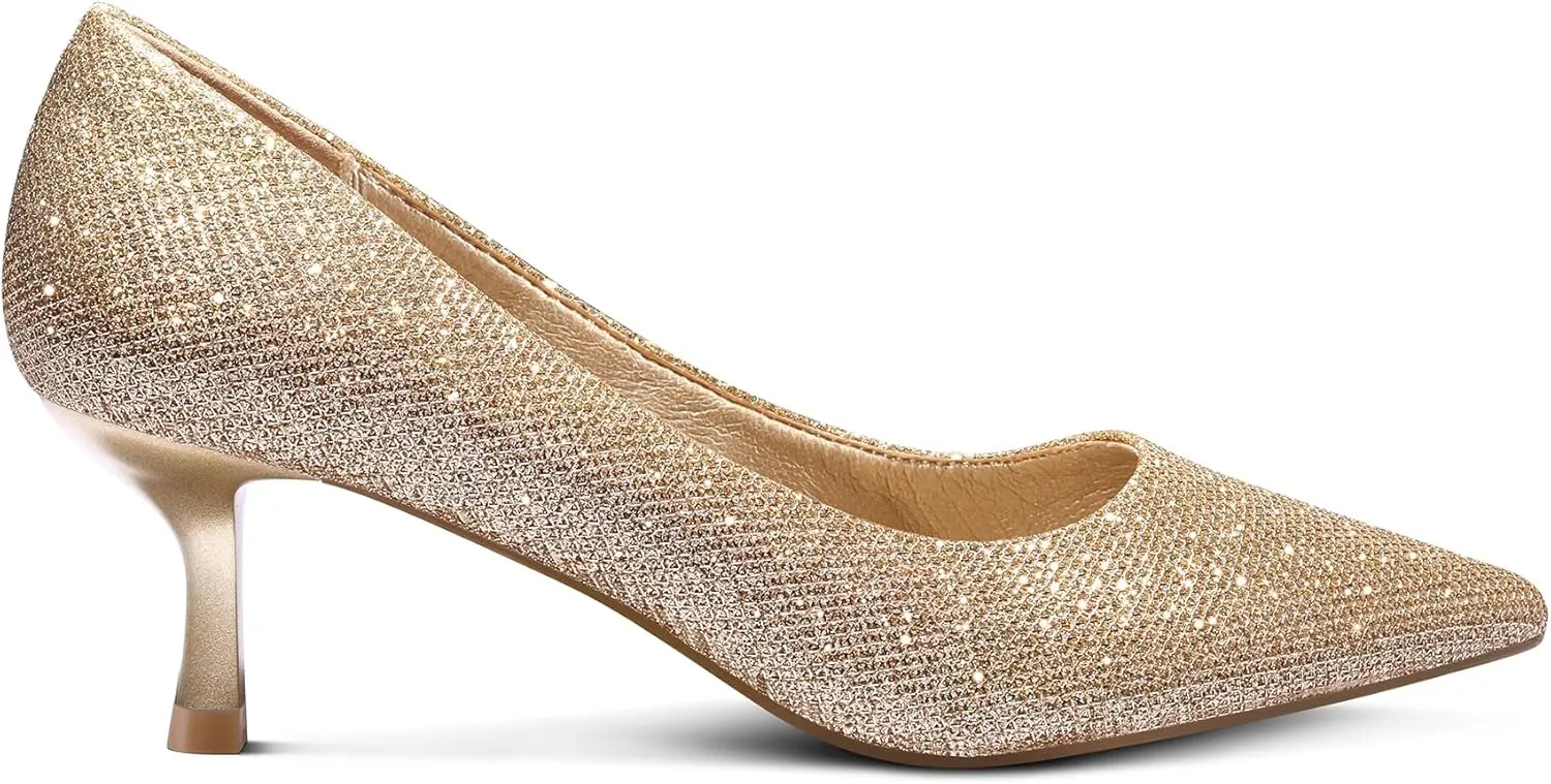 mysoft Women's Pumps 2 inch Kitten Heel Pointed Toe Low Heel Dress Shoes