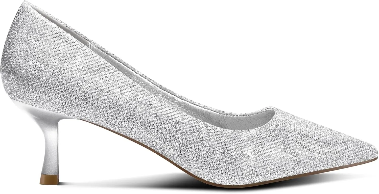 mysoft Women's Pumps 2 inch Kitten Heel Pointed Toe Low Heel Dress Shoes