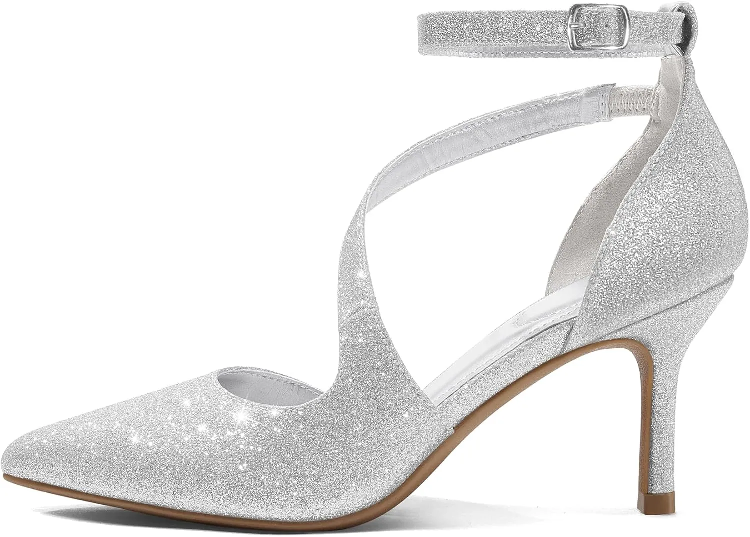 mysoft Women's Pumps Pointed Toe Stiletto Ankle Strap Closed Toe Low Heel Wedding Party Dress Shoes