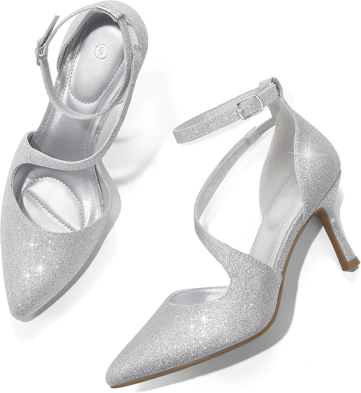mysoft Women's Pumps Pointed Toe Stiletto Ankle Strap Closed Toe Low Heel Wedding Party Dress Shoes