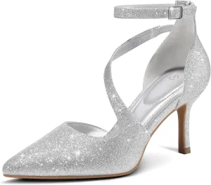 mysoft Women's Pumps Pointed Toe Stiletto Ankle Strap Closed Toe Low Heel Wedding Party Dress Shoes