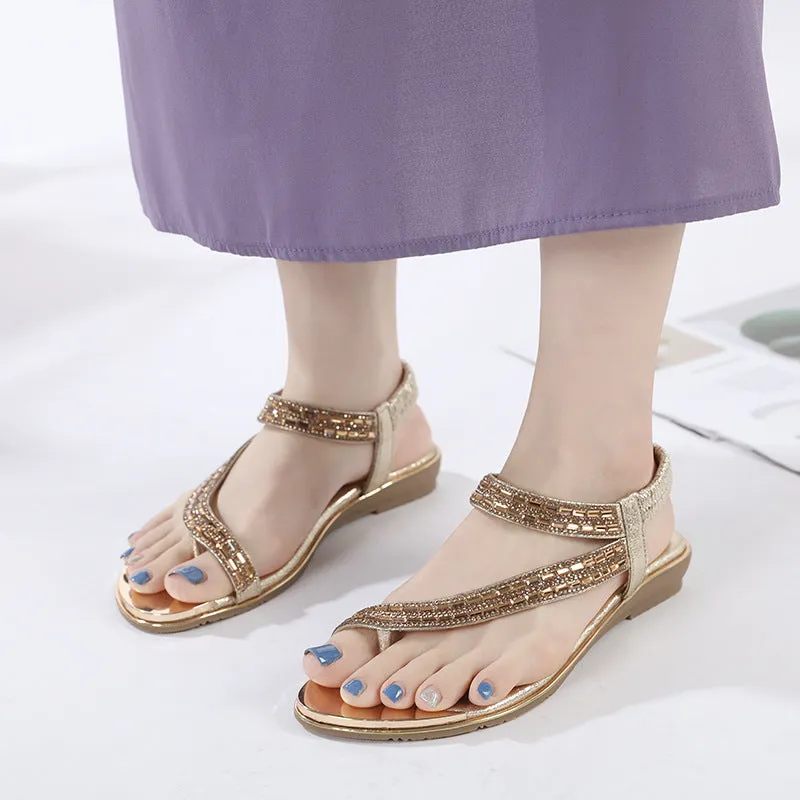Nanccy Flat Rhinestone Comfortable Versatile Sandals