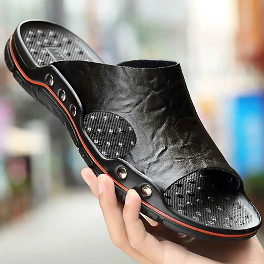 NANXIN&LOVE Mens Slide Sandals Open Toe Non-Slip Comfortable Slide Sandals Men Leather House Slippers Summer Lightweight