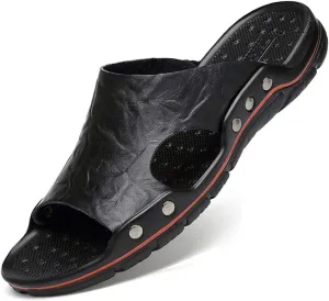 NANXIN&LOVE Mens Slide Sandals Open Toe Non-Slip Comfortable Slide Sandals Men Leather House Slippers Summer Lightweight
