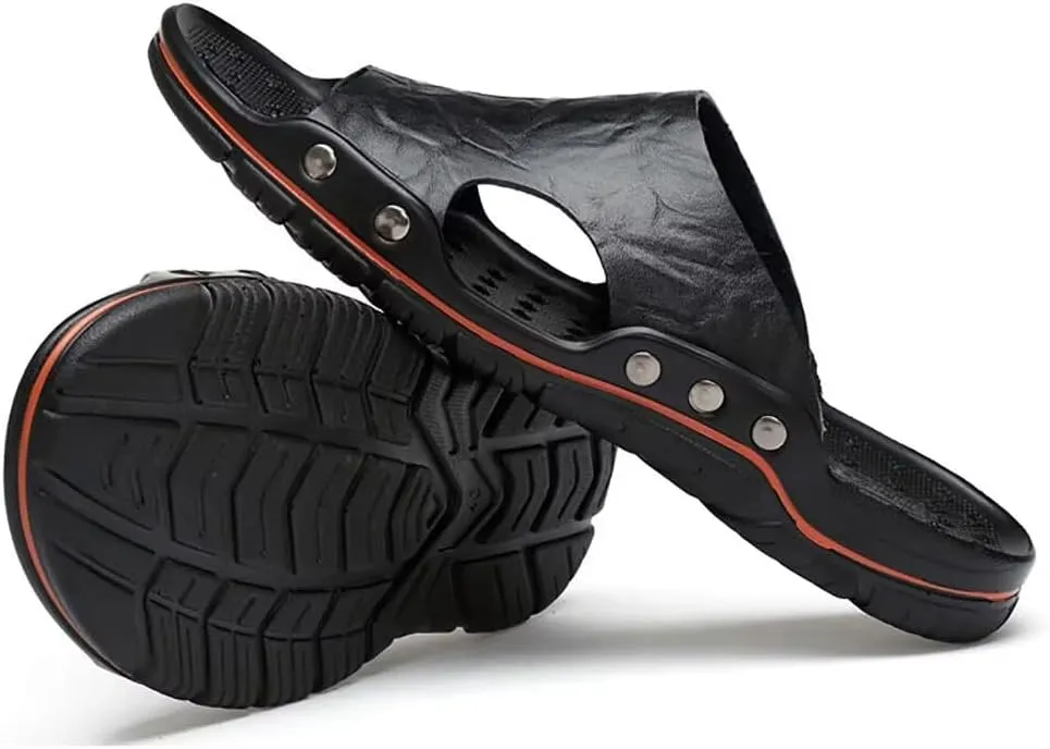 NANXIN&LOVE Mens Slide Sandals Open Toe Non-Slip Comfortable Slide Sandals Men Leather House Slippers Summer Lightweight