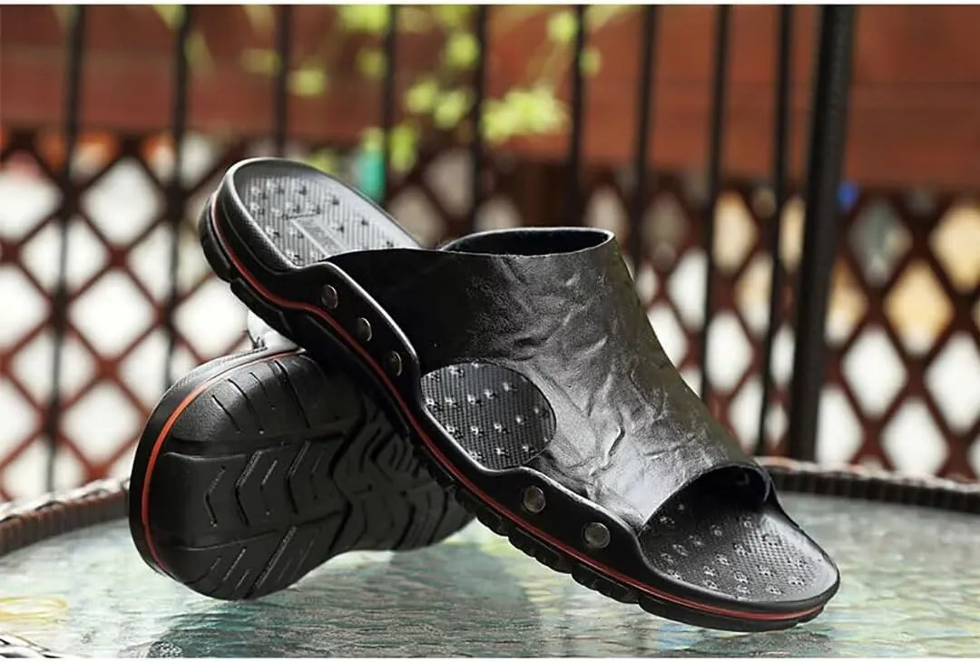 NANXIN&LOVE Mens Slide Sandals Open Toe Non-Slip Comfortable Slide Sandals Men Leather House Slippers Summer Lightweight