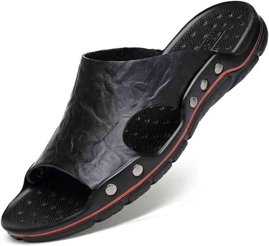 NANXIN&LOVE Mens Slide Sandals Open Toe Non-Slip Comfortable Slide Sandals Men Leather House Slippers Summer Lightweight