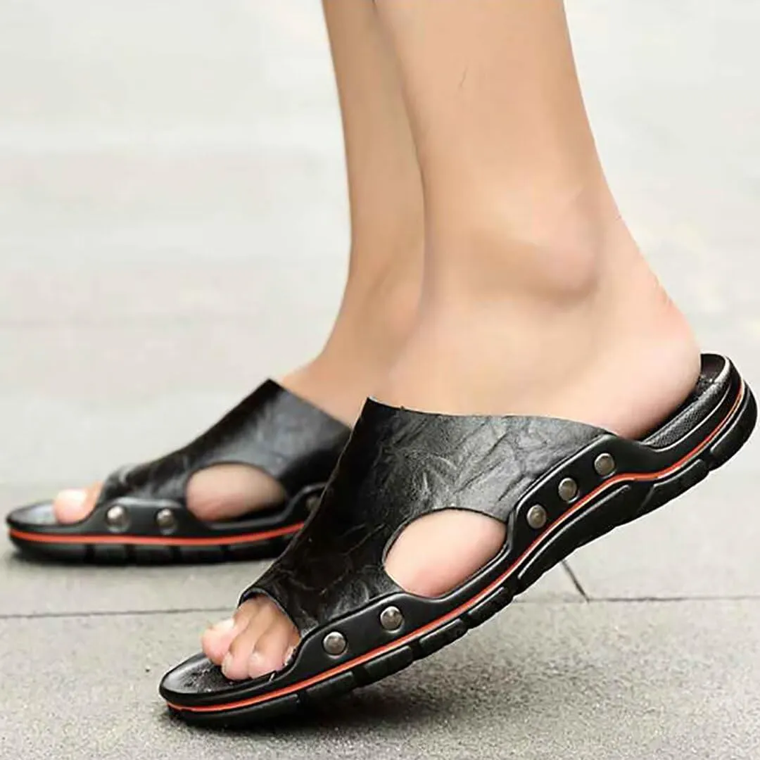 NANXIN&LOVE Mens Slide Sandals Open Toe Non-Slip Comfortable Slide Sandals Men Leather House Slippers Summer Lightweight