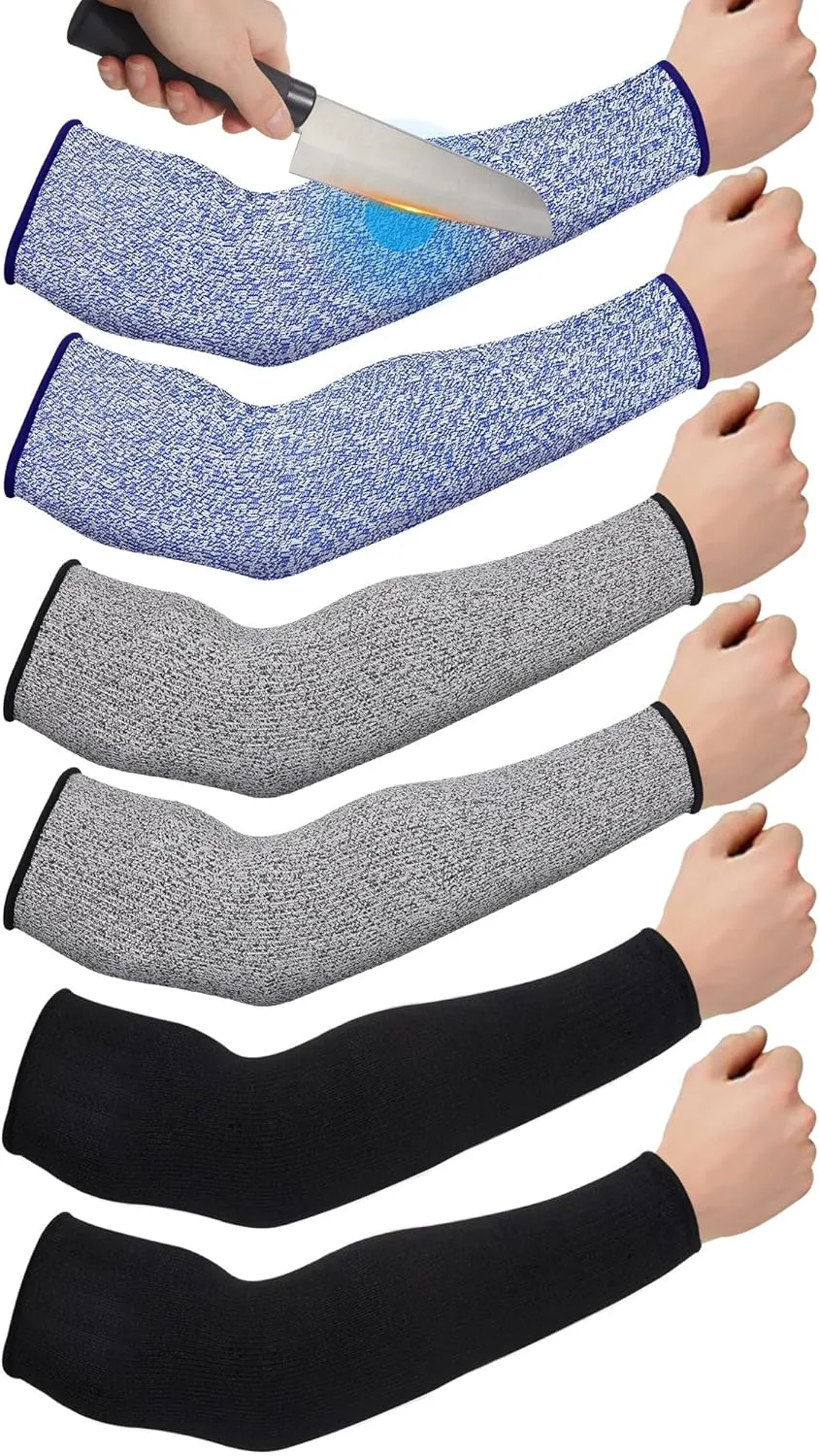 Neer 3 Pairs Cut Resistant Arm Sleeves Level 5 Arm Guard Protectors for Thin Skin Bruising Protective Sleeves for Men Women