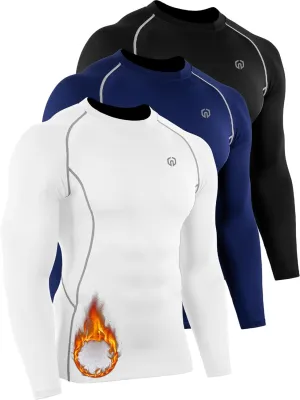 NELEUS Men's 3 Pack Dry Fit Long Sleeve Compression Shirts Workout Running Shirts