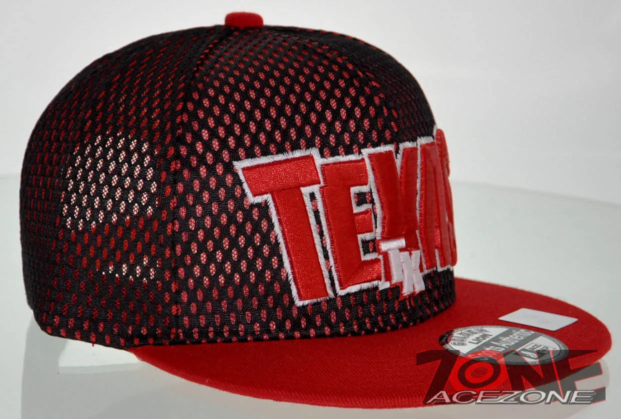 NEW! MESH FLAT BILL SNAPBACK BALL TEXAS TX CAP HAT RED