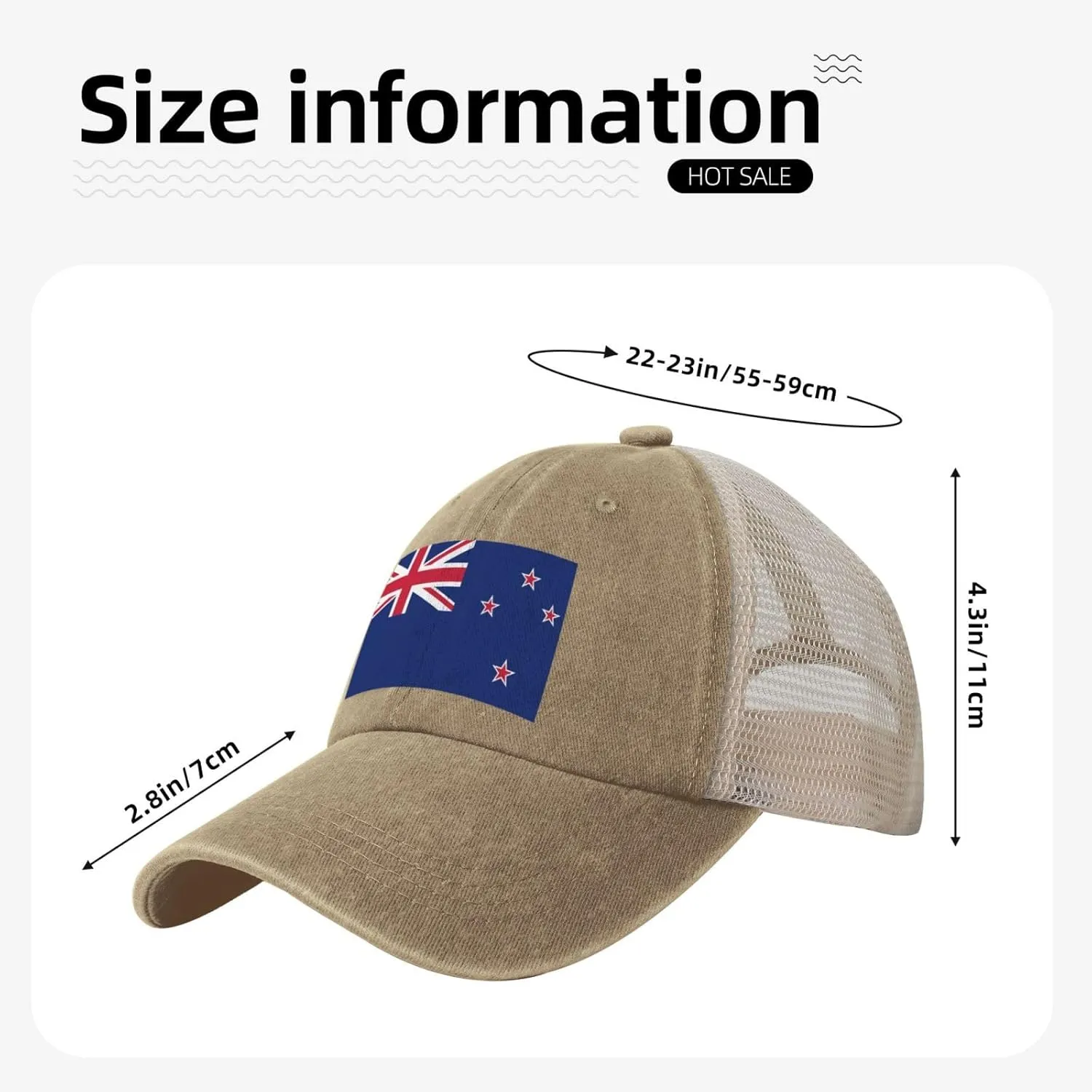 New Zealand Flag Black Printed Baseball Cap with Breathable mesh Back Brim | Adjustable Buckle