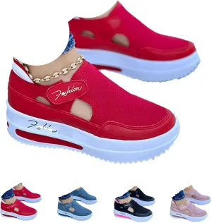 NHBEOEN Women's Orthopedic Shoes,Casual Breathable Mesh Flat Sneakers,Round Toe Thick Heel Buckle Hook Loop Work Shoes