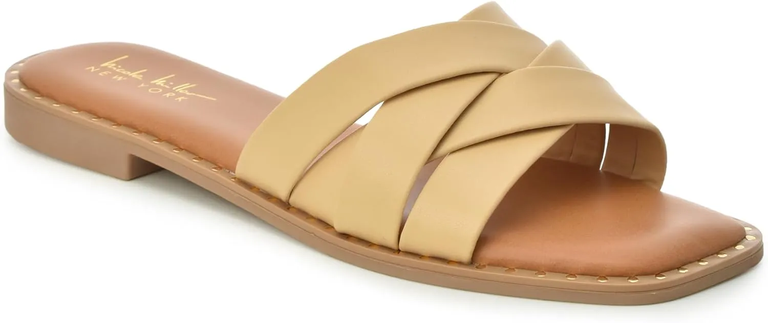 Nicole Miller Rally Women's Sandals - Stylish & Lightweight Open Toe Sandals - Durable & Non-Slip Summer Beach Sandals - Super Soft Memory Foam Insole Slides - Cute Flat Slide Sandals for Women