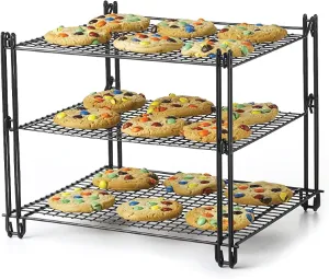 Nifty 3-Tier Cooling Rack – Non-Stick Coating, Wire Mesh Design, Dishwasher Safe, Collapsible Kitchen Countertop Organizer, Use for Baking Cookies, Cakes, Pies