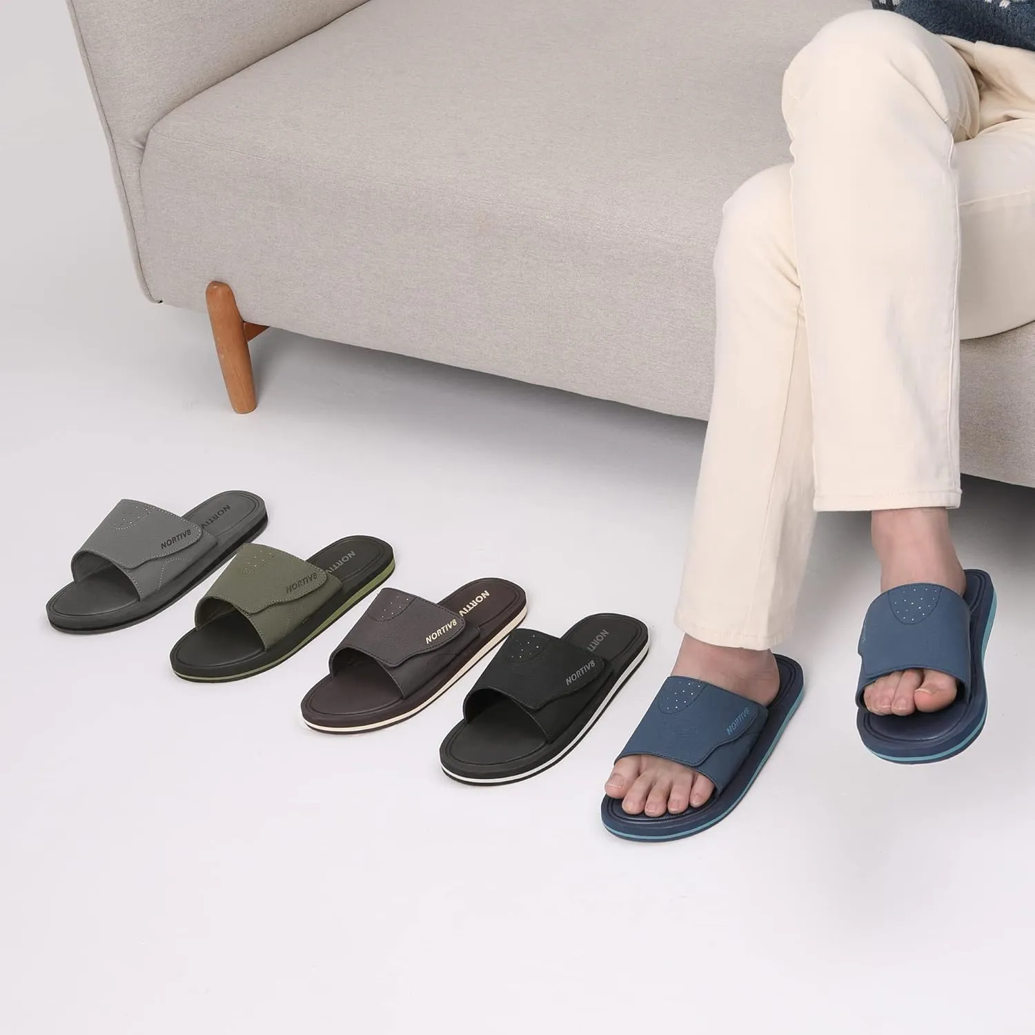 NORTIV 8 Men's Slide Sandals Comfort Lightweight Beach Shoes