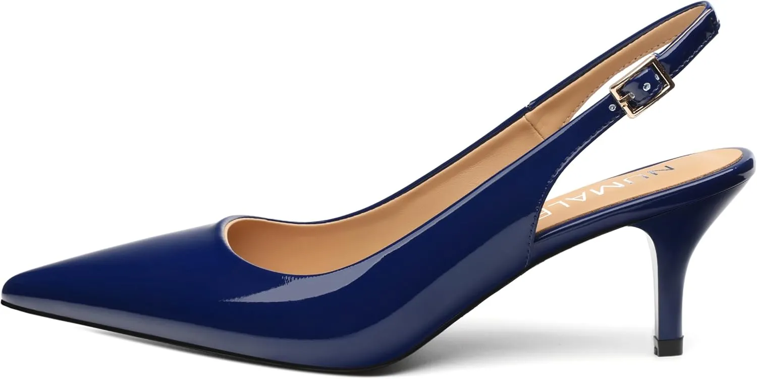NUMALEO Slingback Heels for Women Pointed Close Toe Kitten Heels Patent Pumps Dress Party Comfy Stiletto 2.5 Inch Dress Shoes
