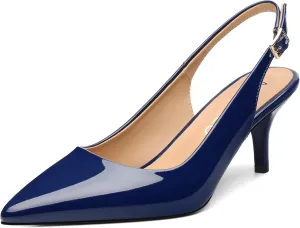 NUMALEO Slingback Heels for Women Pointed Close Toe Kitten Heels Patent Pumps Dress Party Comfy Stiletto 2.5 Inch Dress Shoes