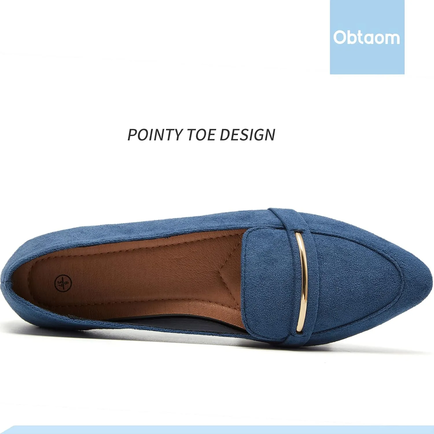 Obtaom Women's Pointy Toe Loafer Flat Comfortable Faux Suede Work Shoes,Cute Penny Loafer Slip On Ballet Flat