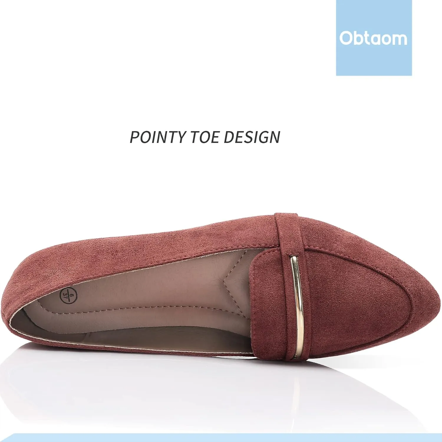 Obtaom Women's Pointy Toe Loafer Flat Comfortable Faux Suede Work Shoes,Cute Penny Loafer Slip On Ballet Flat