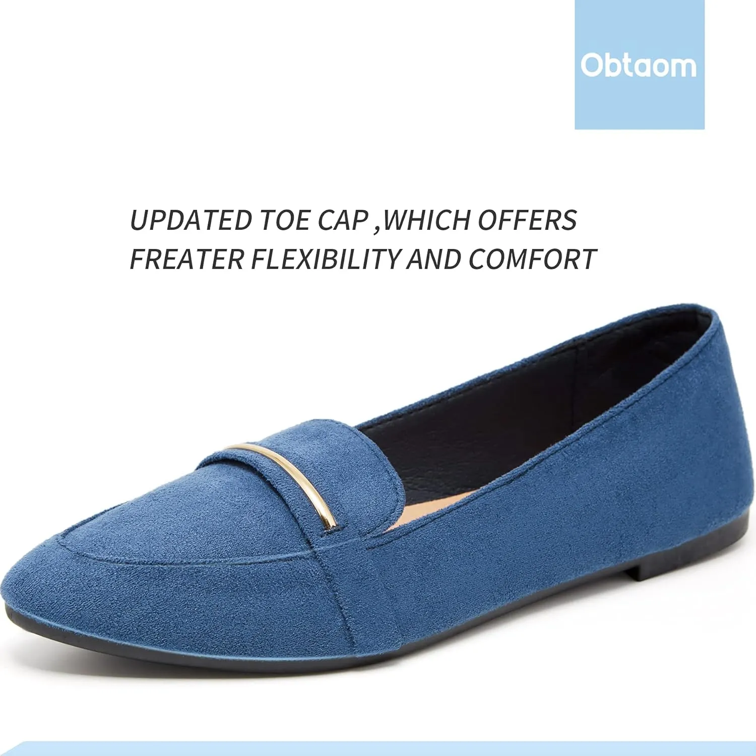 Obtaom Women's Pointy Toe Loafer Flat Comfortable Faux Suede Work Shoes,Cute Penny Loafer Slip On Ballet Flat