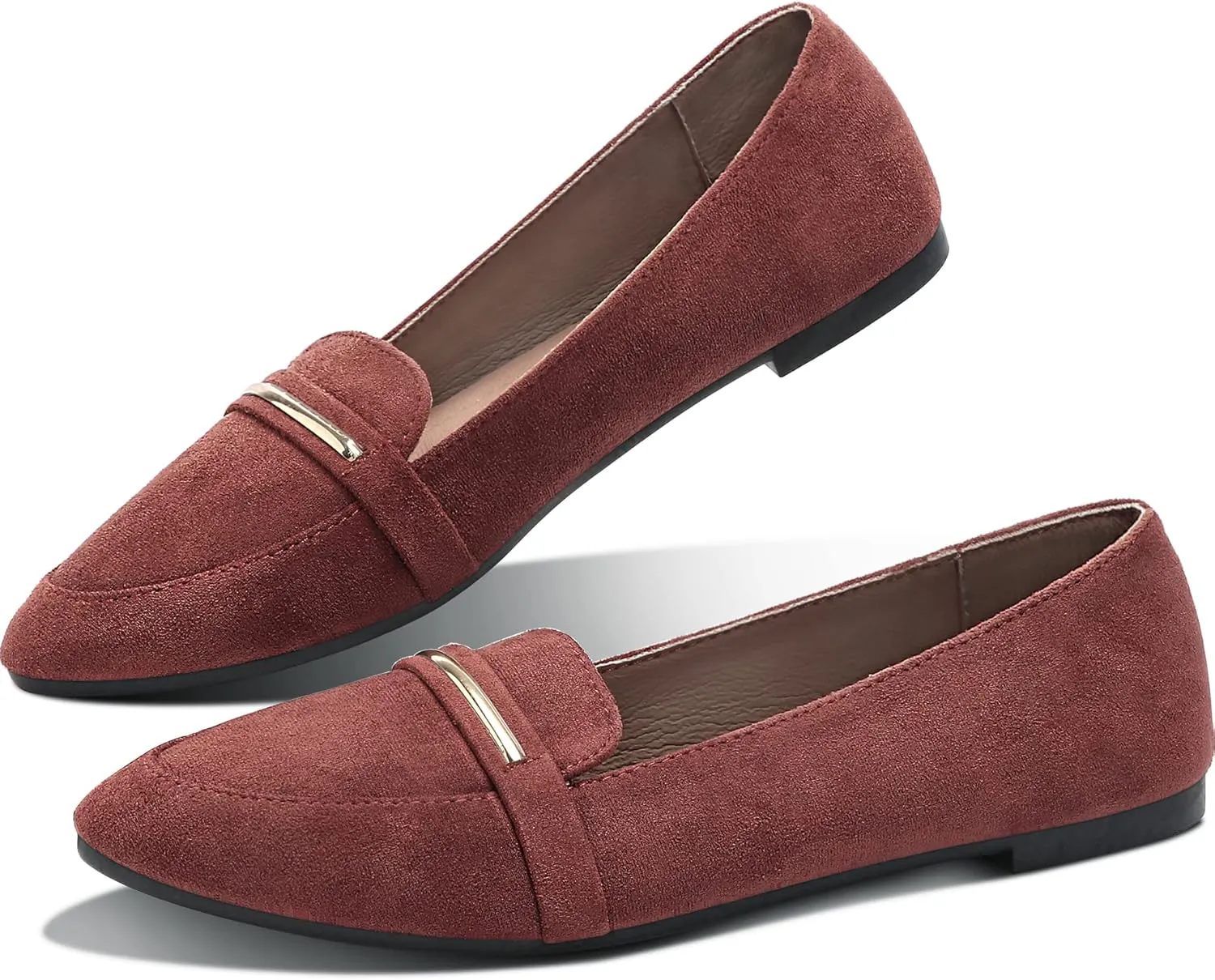 Obtaom Women's Pointy Toe Loafer Flat Comfortable Faux Suede Work Shoes,Cute Penny Loafer Slip On Ballet Flat