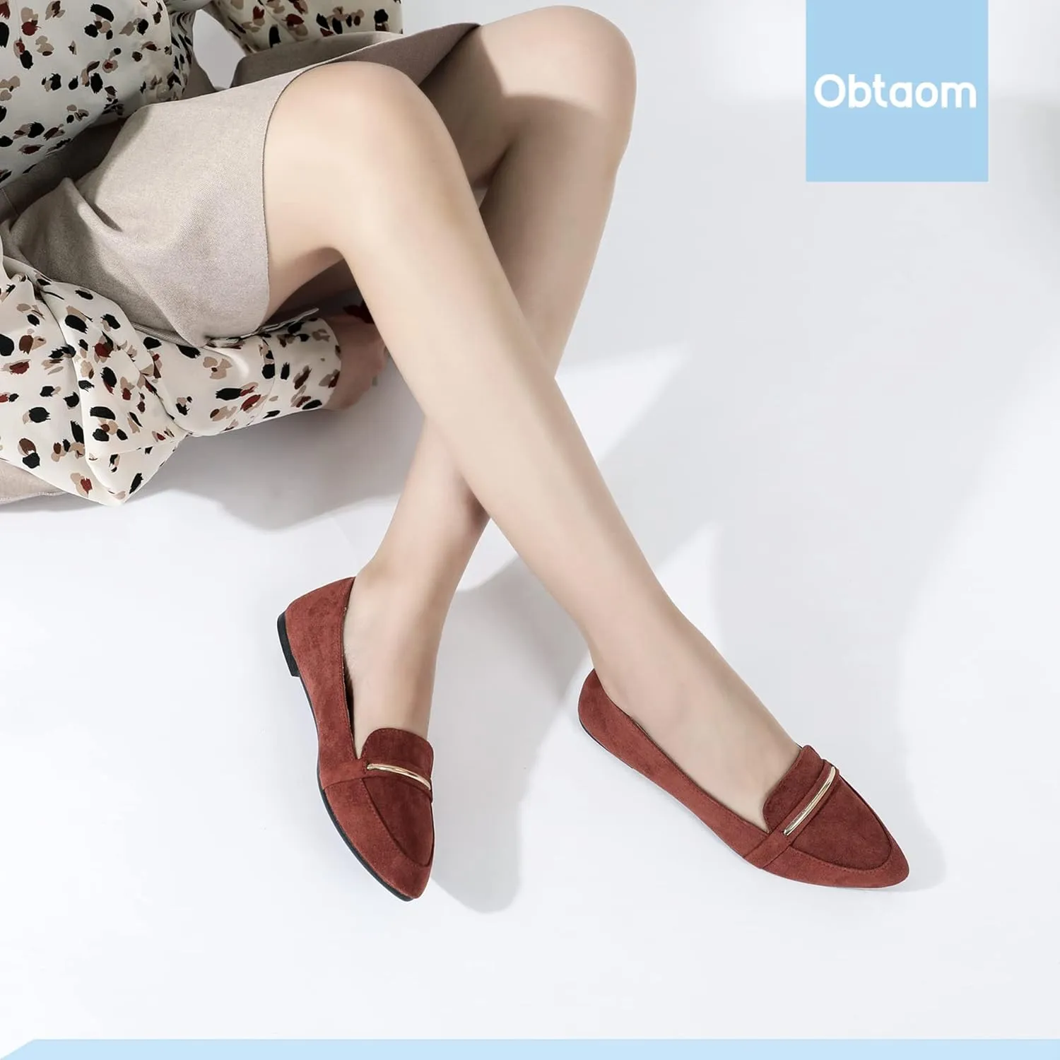 Obtaom Women's Pointy Toe Loafer Flat Comfortable Faux Suede Work Shoes,Cute Penny Loafer Slip On Ballet Flat