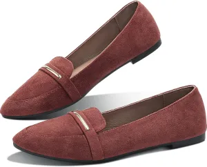 Obtaom Women's Pointy Toe Loafer Flat Comfortable Faux Suede Work Shoes,Cute Penny Loafer Slip On Ballet Flat