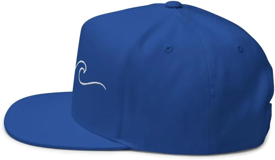 Ocean Wave Embroidered Snapback Hat Outdoor for Men & Women Adjustable Flat Bill Cap Mesh Beach Surfing Hat