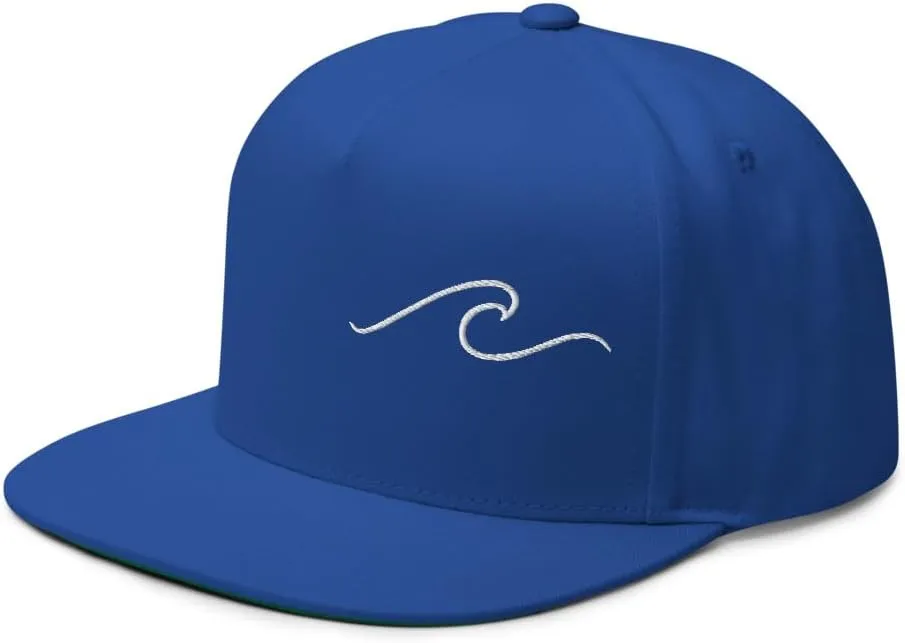Ocean Wave Embroidered Snapback Hat Outdoor for Men & Women Adjustable Flat Bill Cap Mesh Beach Surfing Hat