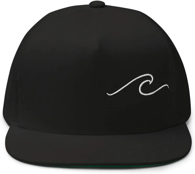 Ocean Wave Embroidered Snapback Hat Outdoor for Men & Women Adjustable Flat Bill Cap Mesh Beach Surfing Hat