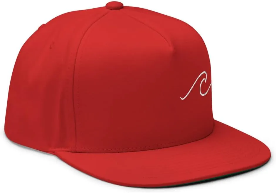 Ocean Wave Embroidered Snapback Hat Outdoor for Men & Women Adjustable Flat Bill Cap Mesh Beach Surfing Hat