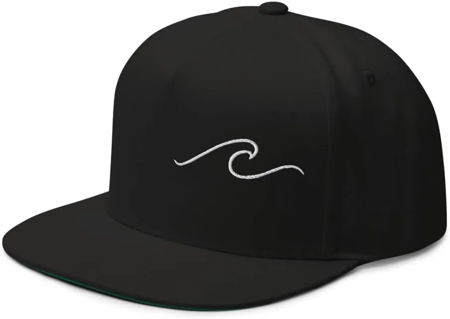 Ocean Wave Embroidered Snapback Hat Outdoor for Men & Women Adjustable Flat Bill Cap Mesh Beach Surfing Hat