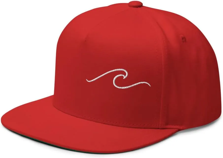 Ocean Wave Embroidered Snapback Hat Outdoor for Men & Women Adjustable Flat Bill Cap Mesh Beach Surfing Hat