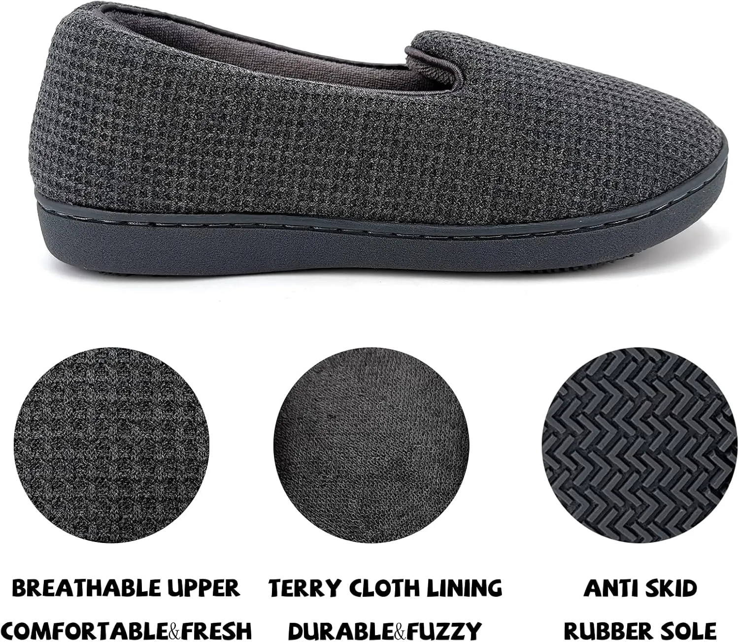 ofoot Womens Comfortable Memory Foam House Slippers Indoor Flat Shoes With Back Cotton Terry Cloth Lining Non Slip Soles